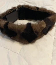 ADJUSTABLE MINK HEADBAND WITH DIAMOND SHAPE FUR PATTERN 3” x 23” w/ VELLCRO