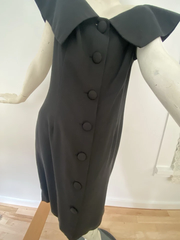 Vestido Grande Vintage Años 80 Kathryn Conover NY EE. UU. Hecho Negro Hombro Descubierto Abotonado Foto 3 de 4