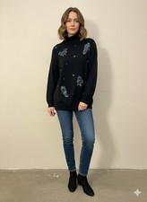 Amanda Smith Sweater Silk Angora Blend Women's L Sequins Butterfly Black