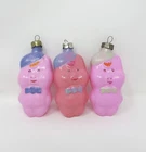 Vintage Unsilvered Glass Set 3 Little Pigs Christmas Ornaments ~ 3-1/2"
