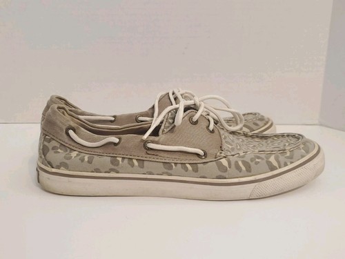 Sperry Top Sider Gray W/Leopard Print Size 9 Women's Boat Shoes VGUC - Picture 1 of 9