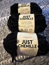 Brand New 3 Skeins Premier Just Chenille Yarn - Black