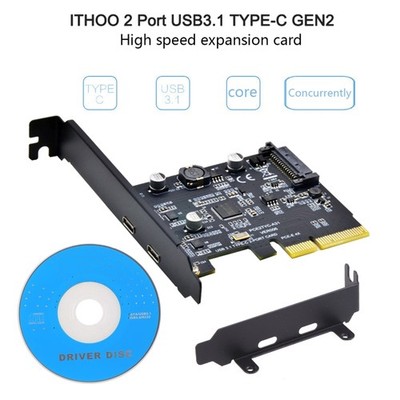 USB 3.1 to 2 Type-C Expansion Card PCI-E 4X to USB 3.1 Gen2 10G USB C Adapter