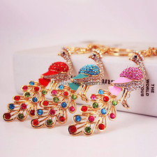Peacock Crystal Rhinestone Keyring Keychain Pendant Bag Purse Car Key Chain Ring
