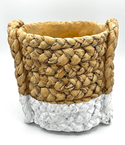 Anthropologie woven cement planter natural & white 8 in