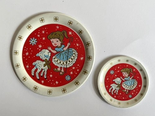 Vintage 1950's Ohio Art Mary Had A Little Lamb Bo Peep Tin Children's Tea Plates