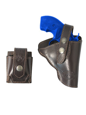New Brown Leather OWB Holster + Speed-loader Pouch for Snub Nose 2'' Revolvers
