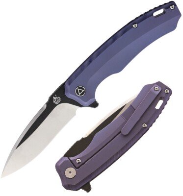 QSP Woodpecker Folding Knife 3.75'' Bohler M390 Blade Purple Titanium Handle