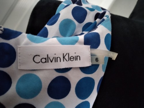 Calvin Klein Women's sz 6 Fit & Flare Dress Blue Polka Dot Sleeveless back zip - Picture 2 of 3