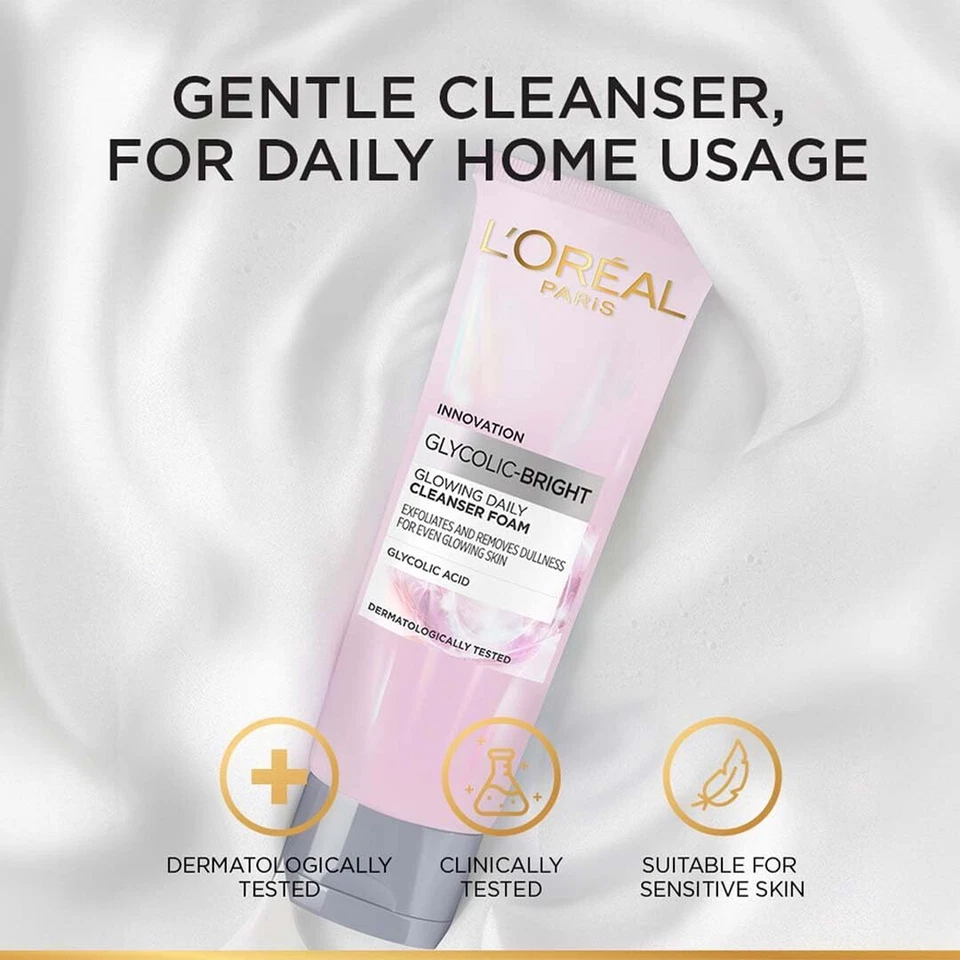 L'Oreal Paris Glycolic Bright Daily Foaming Face Cleanser, 100ml | FREE SHIPPING - Image 4 of 4