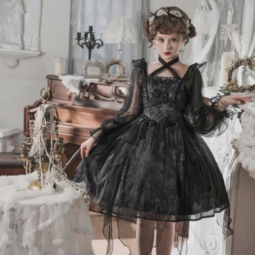 Vestido Smoke Diseño Original Para mujeres Gótico Lolita Mangas Largas OP Niña Una Pieza - Imagen 2 de 11