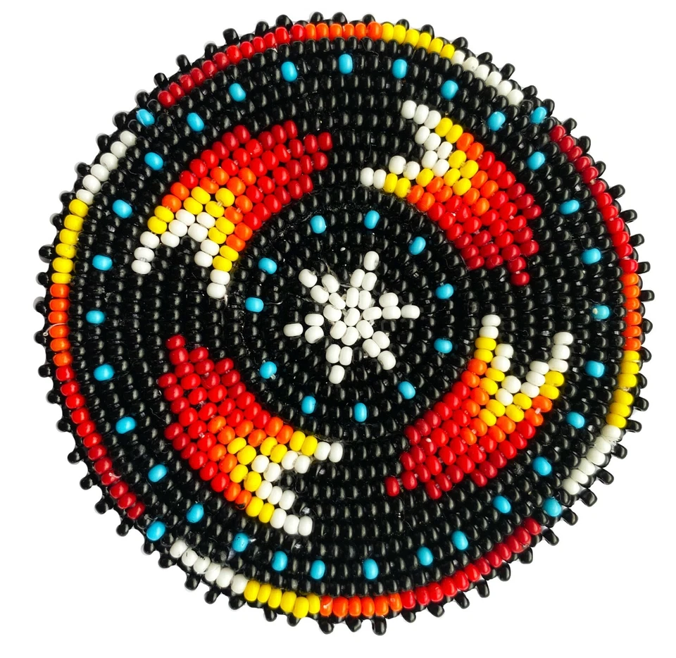 Roseta de parche de apliques artesanales negros rojos estrella con cuentas hecha a mano R58/17 Foto 2 de 2