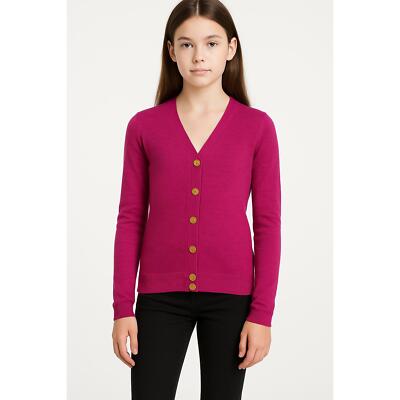 Tory Burch Simone Pink Merino Wool Gold Logo Buttons Cardigan Girls Large