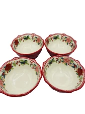 PIONEER WOMAN Set of 4 Red  CHEERFUL ROSE 7.1" Cereal Bowls