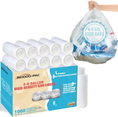 Versatile Clear Plastic Trash Bags - Bulk 1000 Count for All 4-6 Gallon Needs