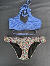 NWT Victoria's Secret Bikini Blue Shimmer Halter Confetti Cheeky Bottoms XS/M