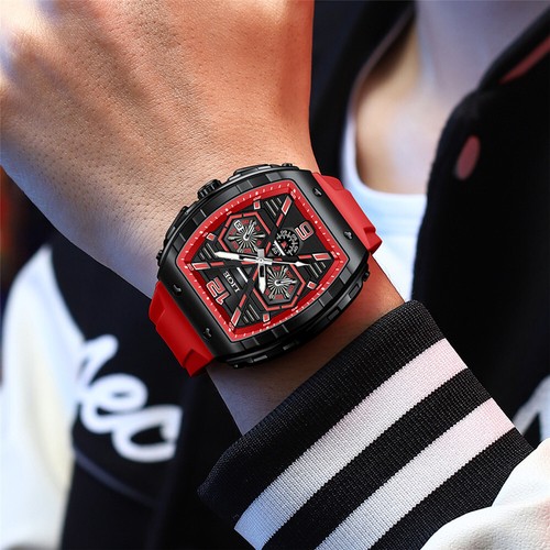 LIGE FOXBOX Herren Rechteck Uhr Chronograph Armbanduhr Jungen Silikon Sportuhr - Bild 9 von 32