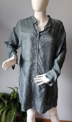 Johnny Was Pete & Greta Cupro Blue Teal Cargo pocket Tyedye acid wash Dress Sz S