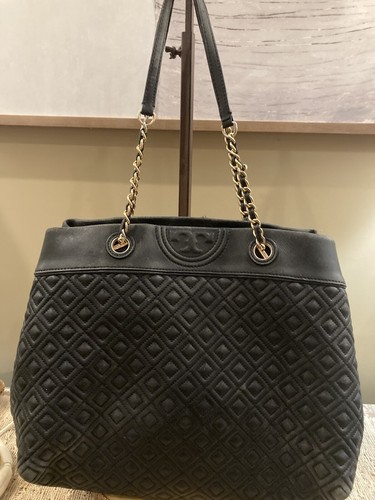 TORY BURCH QUILTED FLEMING BLACK CHAIN TOTE BAG PURSE - Foto 5 di 14
