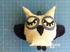 Owl  Stuffed Animal Yellow, Large 3 part eyes Black Suede Wings handmade new — photo 4