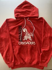Vintage 80s Kennedy Crusaders School Red Hoodie Sweatshirt Made In USA XL 50/50