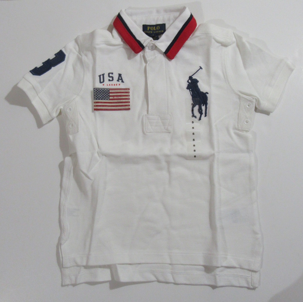 Polo Ralph Lauren Boys Big Pony USA Rugby Shirt White Size 5 NWT