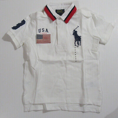 Polo by Ralph Lauren ビッグポニー USA 刺繍 ホワイト Polo Ralph Lauren Boys Big Pony USA Rugby Shirt White Size 5 NWT