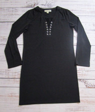 Michael Kors Black Long Rollup Sleeves V-Neck Knee Length Dress Womens Small
