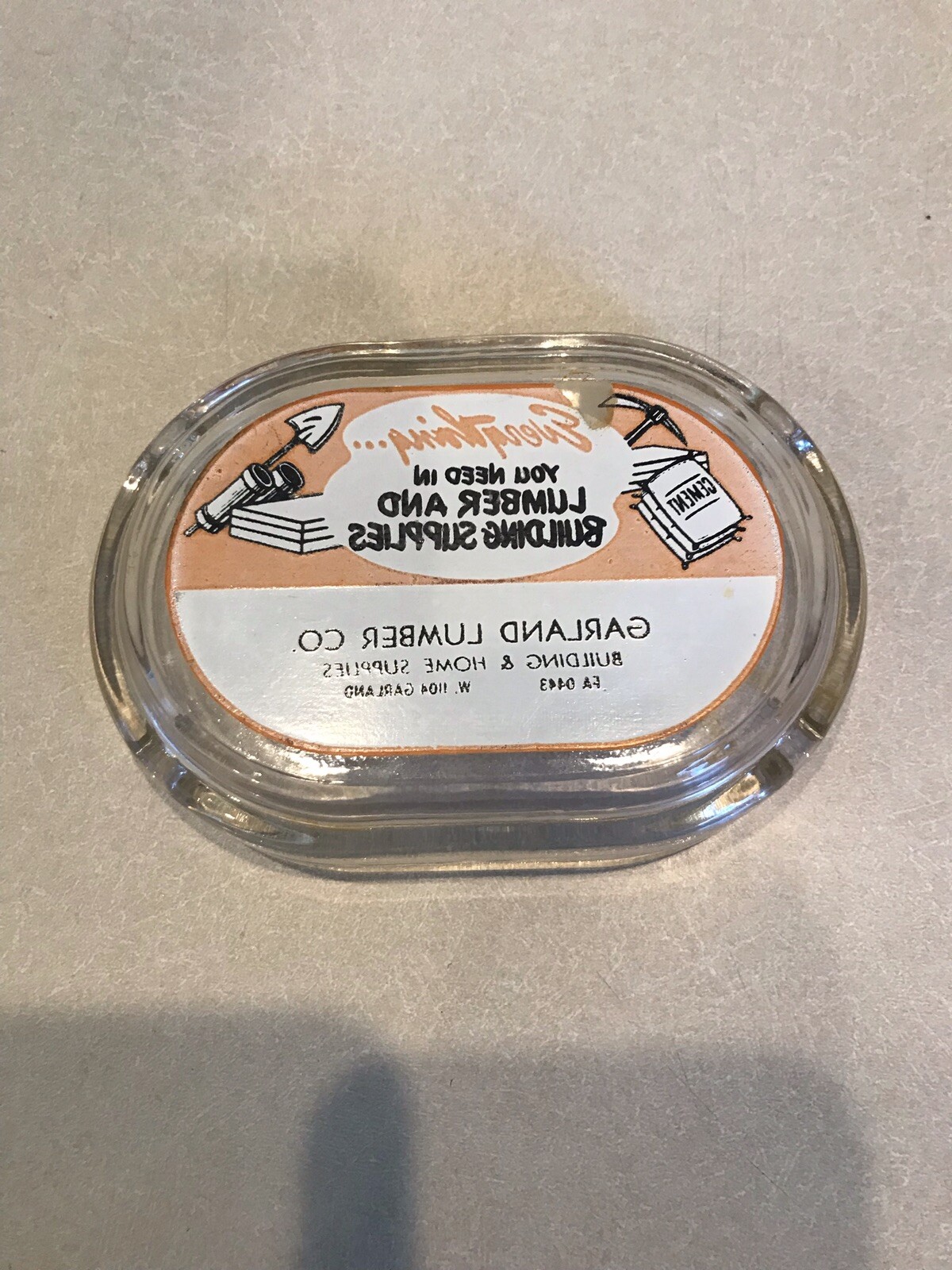 Vintage Glass Advertising Ashtray Garland Lumber Co. 4 Digit Phone