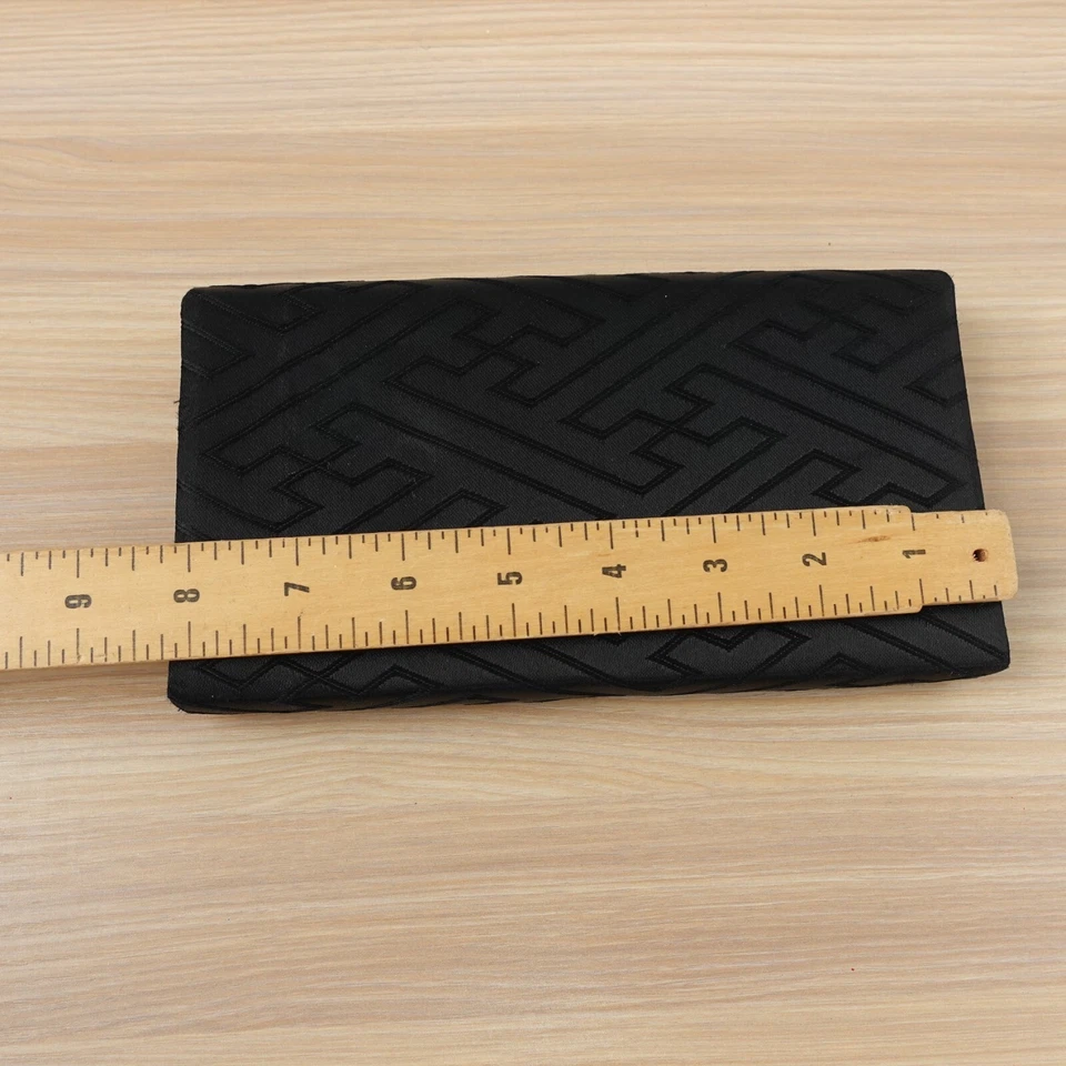 Cartera sin asas de lona negra pequeña bordada geométrica clásica solapa formal DE COLECCIÓN Foto 4 de 4