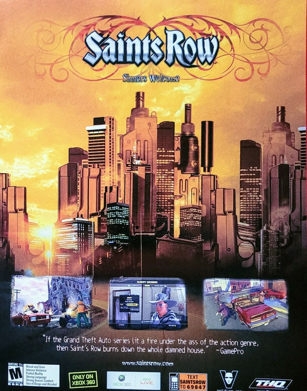 Saints Row 2 PS3 Xbox 360 Rare Promo Small Poster / Ad Page Framed