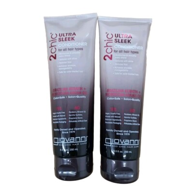 Lot Of 2 Giovanni 2chic Brazilian Keratin  Ultra-Sleek Conditioner 250ml X 2