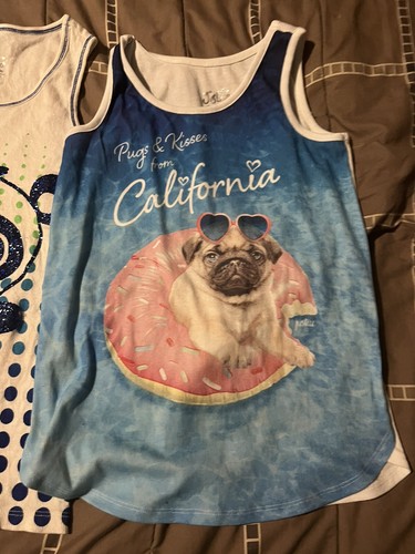 Justice Girls Size 12 Tank Tops Shirts Lot 2 Panda Pug Dog Puppy - Picture 2 of 5