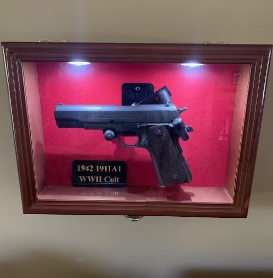 Shadow Box For Revolver Gun Display Case Walnut LED Light Handgun Pistol Revolver Lock Wood ...