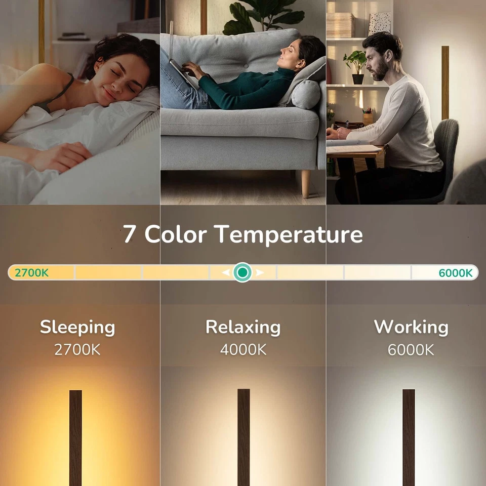 EDISHINE Lámpara de Pie Moderna Mediados de Siglo Madera Regulable LED Luz de Esquina 46" Foto 4 de 4