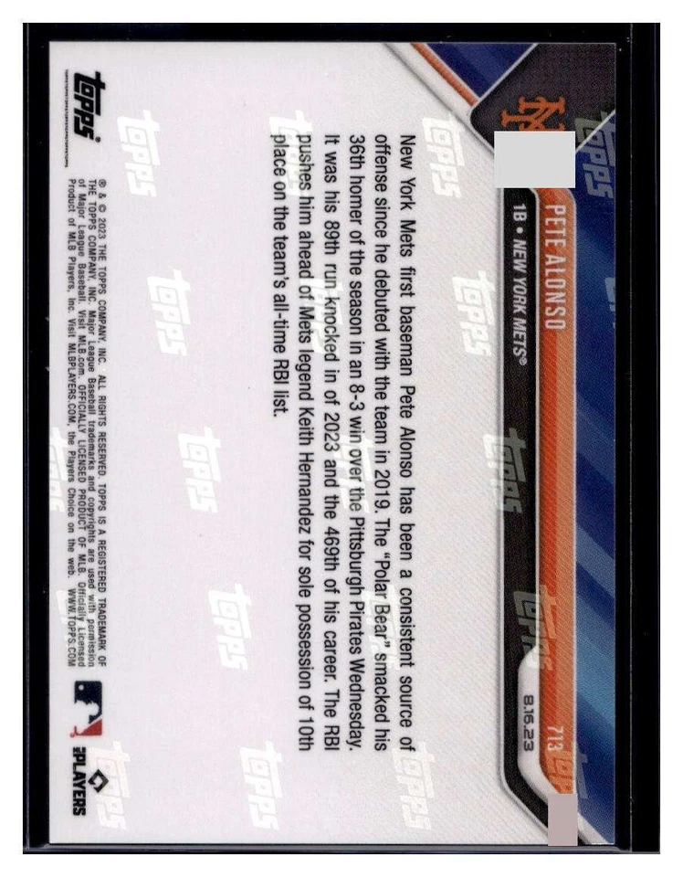 2023 Topps Now #713 Pete Alonso Base Card (Qty) - Image 2 of 2