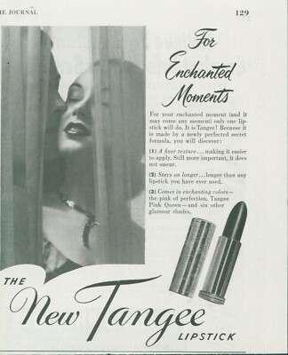 1950 New Tangee Lipstick For Enchanted Moments Romantic Couple Curtains Ad LHJ7