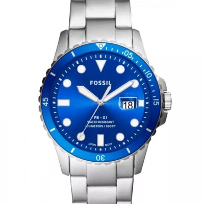 Fossil FB-01 42mm Edelstahl Gehäuse Silber Armband (FS5652) blau