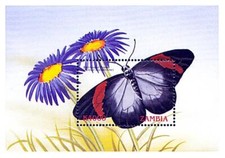 ZAMBIA 1999 BUTTERFLIES & FLOWERS S/S **,neuf INSECTS FREE SHIPPING