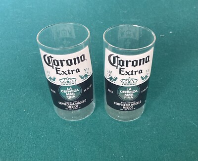 Corona Extra Beer Can Size Cerveza Beer 12 oz Drinking Glasses.  (Set of 2) New!