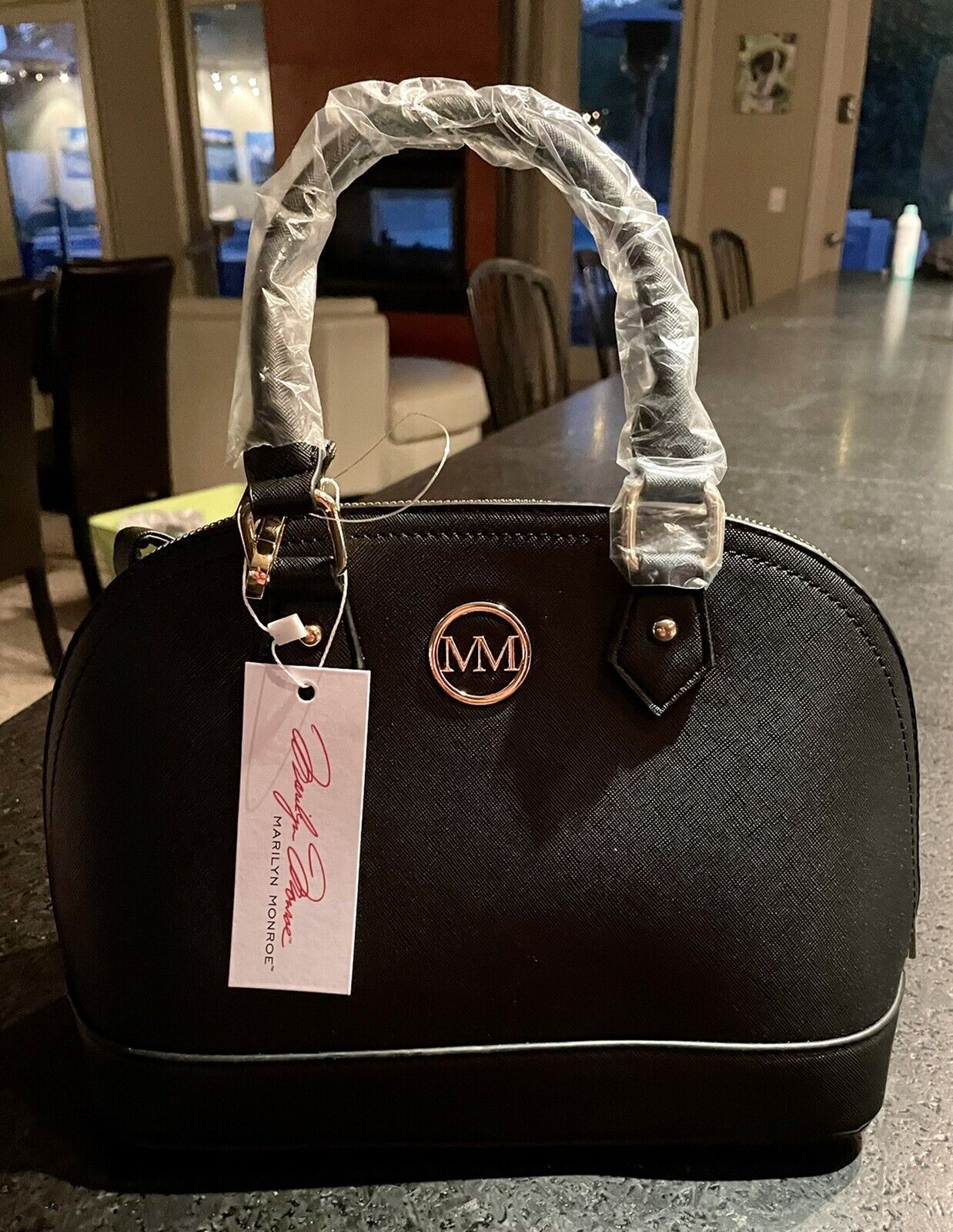 Marilyn Monroe Black Dome Satchel Handbag Purse Detachable Strap 2 Handles  NWT