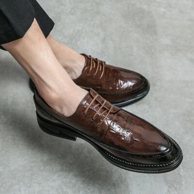 Men's Lace Up Faux Leather Alligator Pattern Shoes Dress Suit