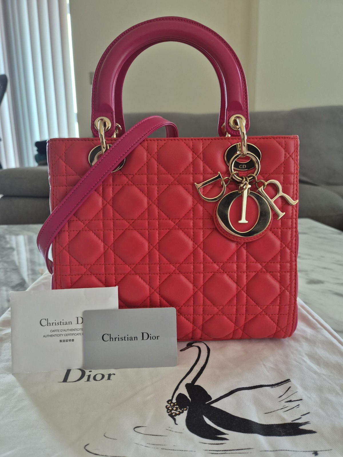 Dior Lady Dior Medium Bicolor Cannage Hand Bag - Excellent Condition