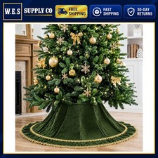 Christmas Tree Collar 24in Velvet Moss Green with Gold Trim