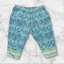 Catherines Blue  Green Pull On Elastic Waist Crop Pants Women's 3X 26/28W