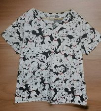 Disney 101 Dalmatians Women  s Scrub Top White  Black Puppy Print Size XS Cute