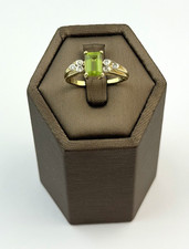 peridot and diamond 9ct cluster ring , Emerald Cut , vintage and hallmarked
