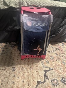 ZÜCA Ice Skating Bag Pink Frame Blue Cover Light Up Wheels  Figure Skater Design