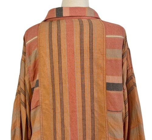 FREE PEOPLE Flannel Shirtdress Ruffled Hem Striped Sunset Peach Rose Sz L NEW - Picture 9 of 12