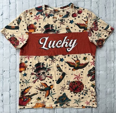 Cropp Regular Fit Lucky Graphic T-Shirt Mens Med Skull Rose Suave SoCal Clothing